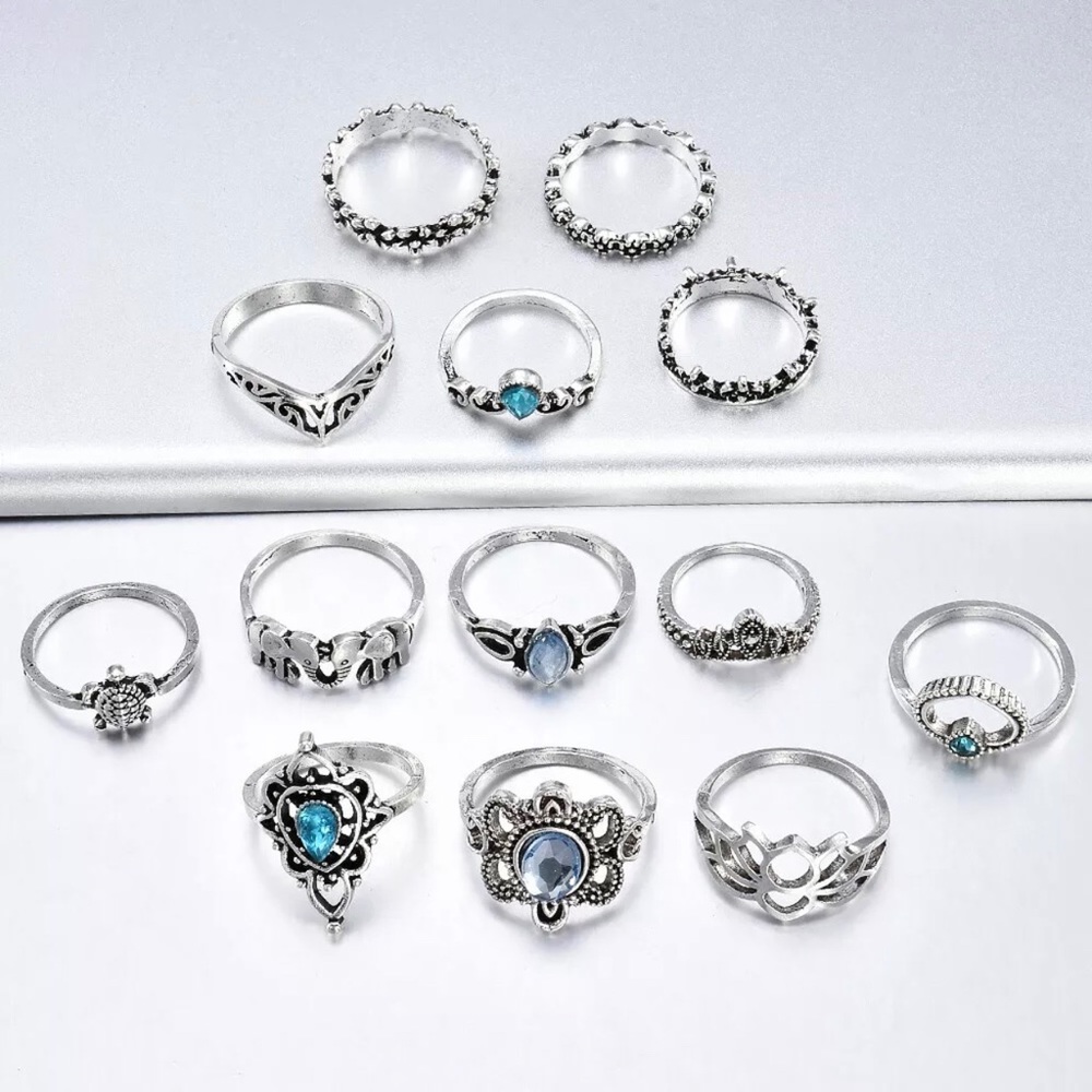 13pcs Blue Finger Rings Knuckle Set Boho Jewelry - Picture 6 of 8
